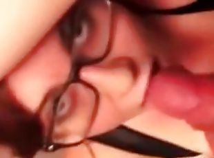 Sexy GF in glasses takes his facial cumshot