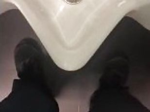 Public washroom masturbation and cum at the urinal