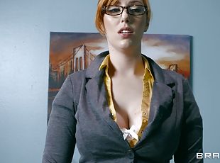 Classy secretary Lauren Phillips makes her boss relaxed by fucking him