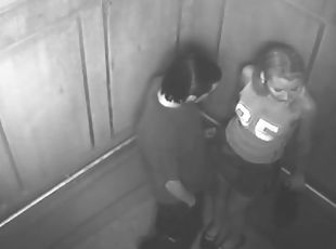 Elevator security cam gets couple fucking