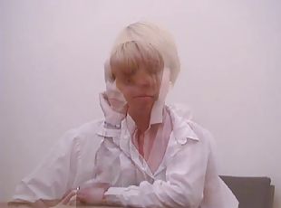 Blond spanked and slippered on white underwear