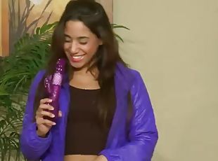 Slutty singer grabs her dildo and sings!