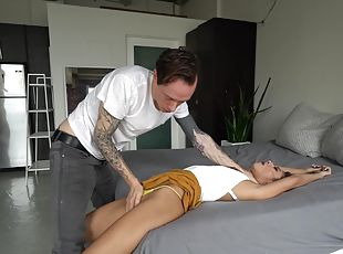 Skinny doll tries a whole lot of sexual positions while being taped