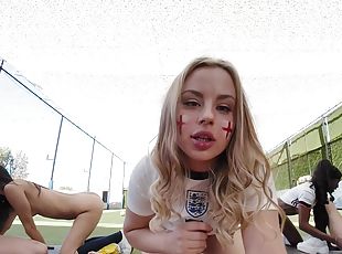 Group of horny babes seducing soccer coach VR Porn