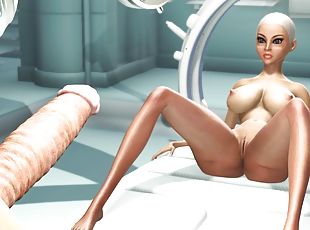 Space sex in the sci-fi lab. A hot young hottie has anal sex with a female dickgirl