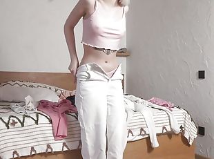 Teen looking hot as she changes clothes her bedroom