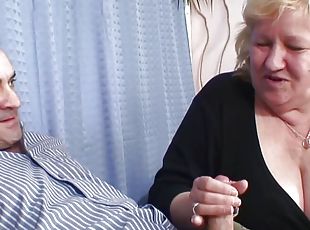 Fat blonde granny fucked by two dicks