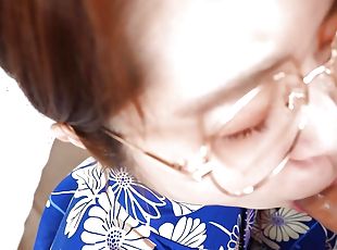 Asian Momoko Azuma in kimono is sucking a hard cock before having sex.