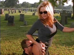 Shameless busty babe with glasses fucked at a cemetery