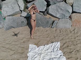 Wild fucking on the public beach with attractive Liz Rainbow