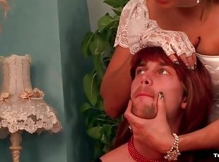 Humiliation of a sissy guy in a dress