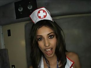 Three salacious nurses administer first aid to the guy