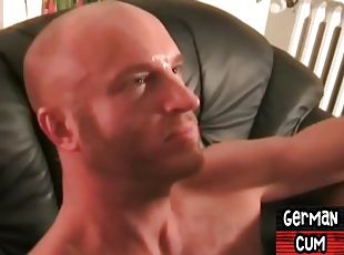 Muscled euro DILF shoots cum after barebacking stud