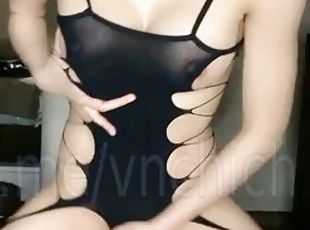 Wc Vn Vietnamese girl wearing sexy mesh shirt livestream show very delicious goods