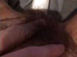 Hairy pussy toying with dildo