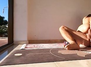 Yoga ended with amateur sex in socks and creampie ????