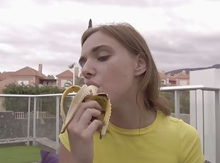 Erotic outdoor video of solo model Alessia Romei masturbating