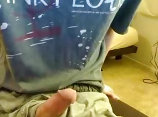 Cumshot on the flat tummy of skinny boy