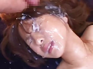 Japanese girl fucked as guys cum on her