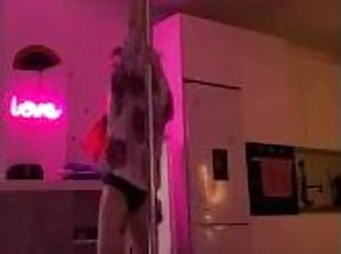 Redhair mistress stripper with big ass pole dance in high heel boots