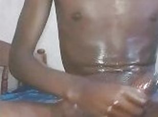 Black big dick spills thick cum in the bedroom during solo masturbation - Dicklovemess