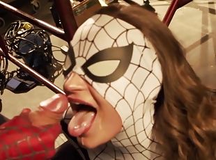 Closeup video of masked Dani Daniels pleasuring a rock hard dick